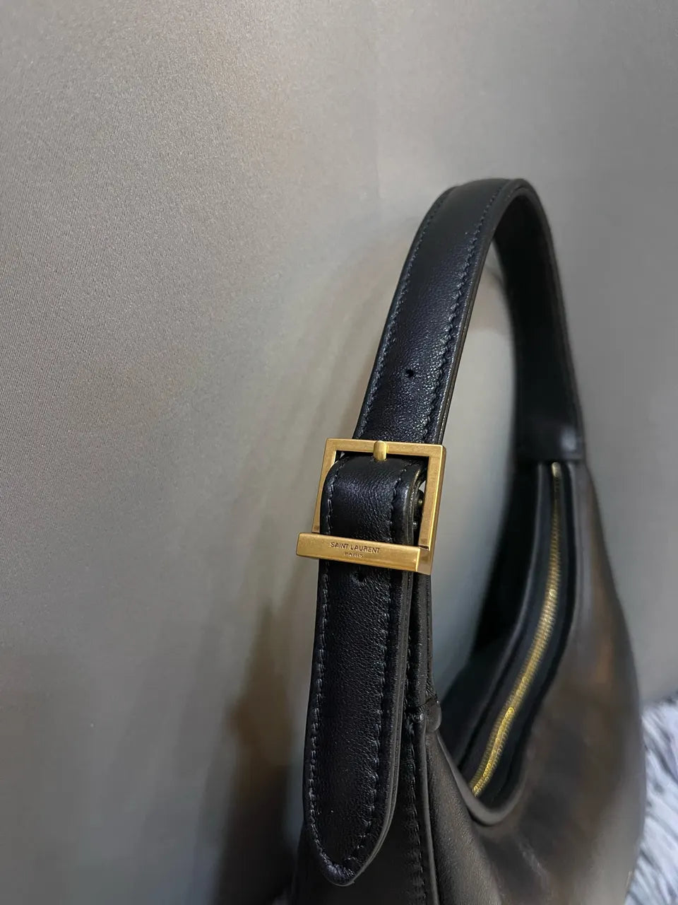 leather Saint Laurent Black Mini Hobo - Hình 6