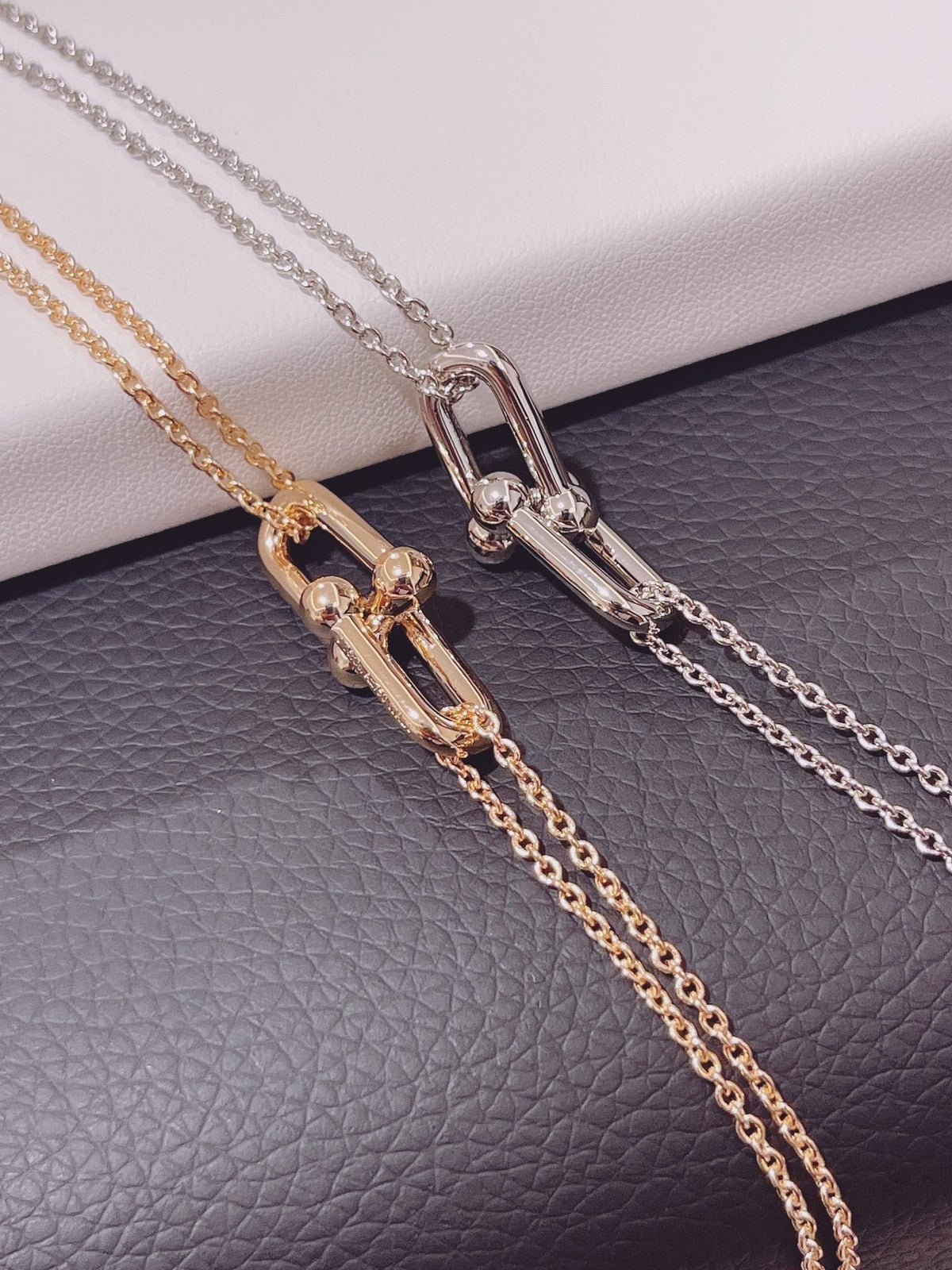 TIFFANY HARDWEAR DOUBLE LINK PEDANT PINK GOLD NECKLACE