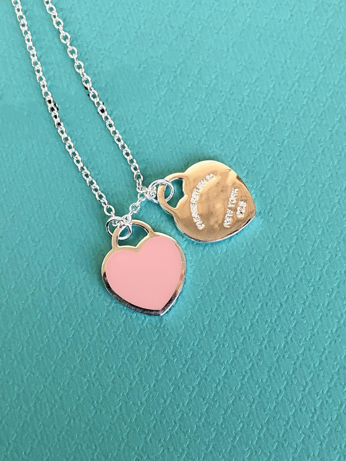 TIFFANY DOUBLE HEART PEDANT SILVER NECKLACE