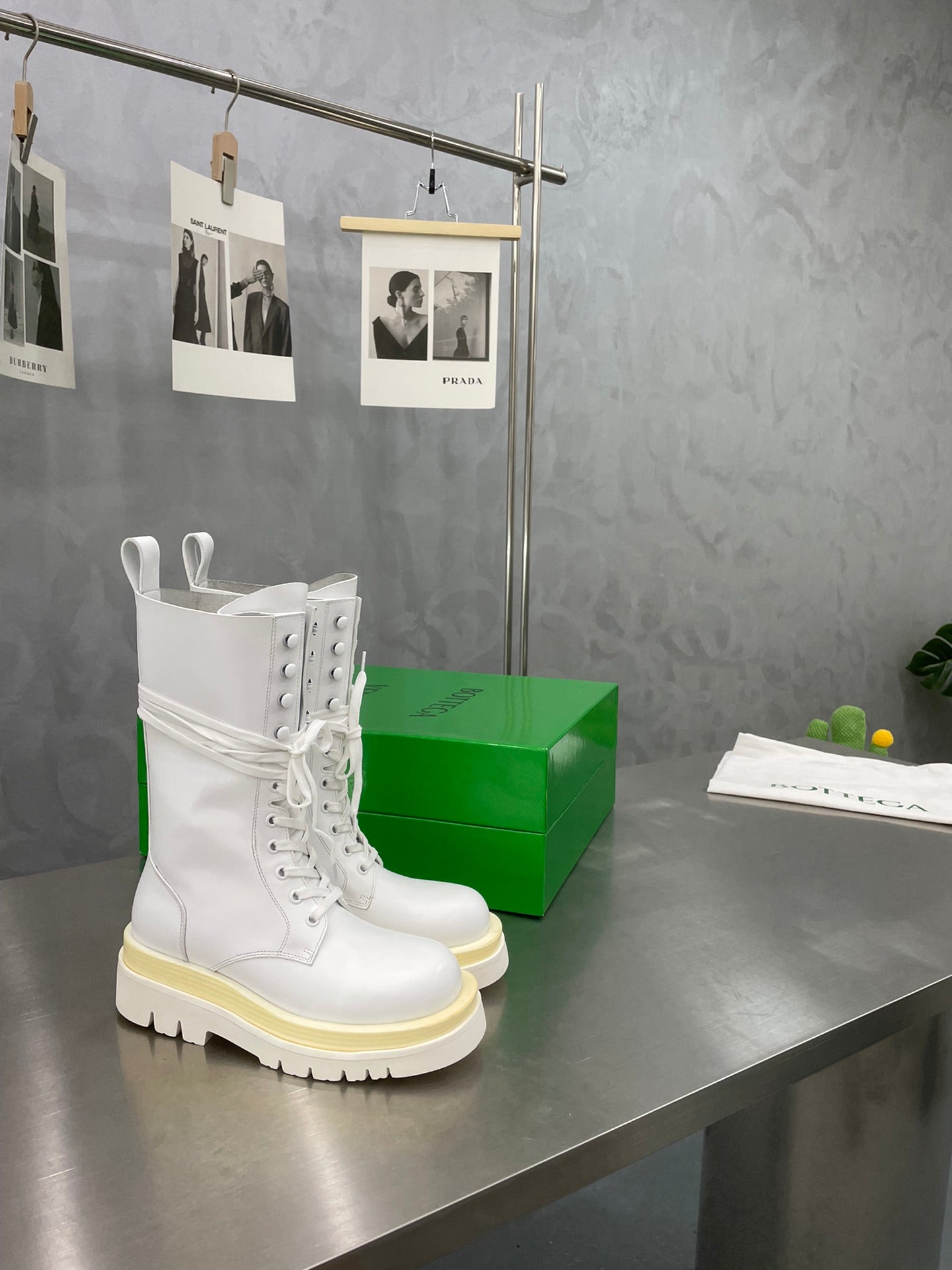 BOTTEGA VENETA LUG LACE-UP BOOT IN WHITE CALFSKIN 7 CM