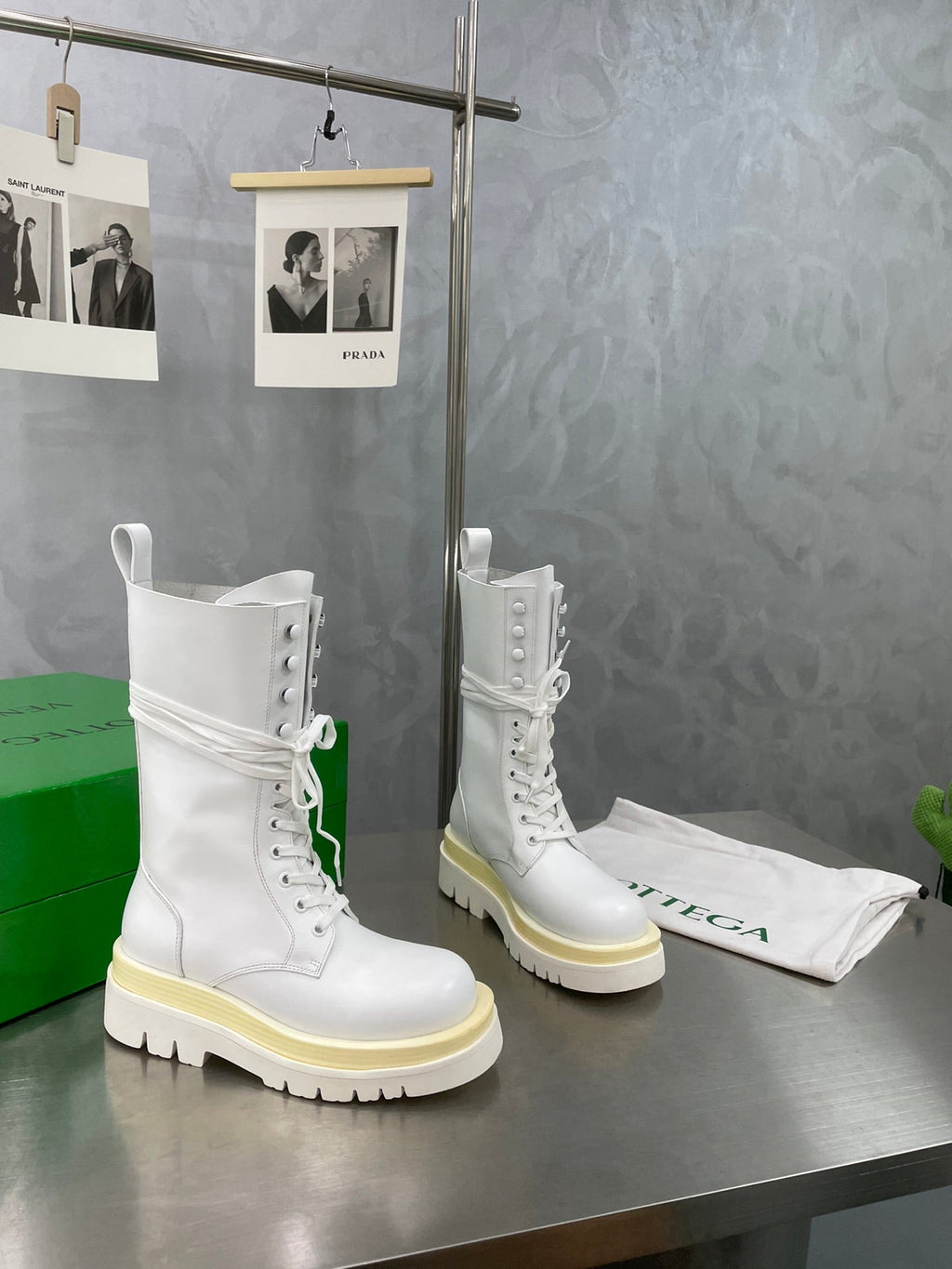 BOTTEGA VENETA LUG LACE-UP BOOT IN WHITE CALFSKIN 7 CM