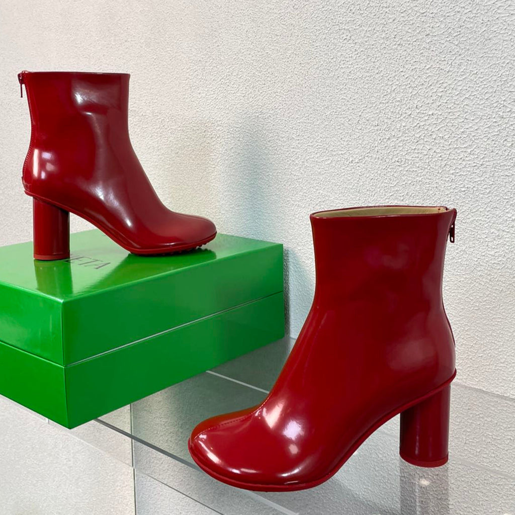 BOTTEGA VENETA ATOMIC ANKLE BOOT IN RUBY RED CALFSKIN 75 MM