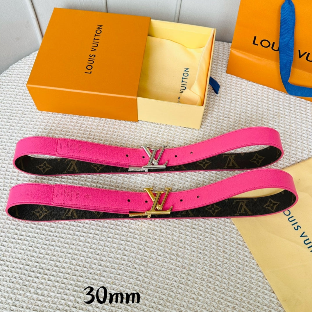 LOUIS VUITTON LV Initiales 30mm Reversible Belt Gold Rotating Buckle Hot Pink Brown Leather