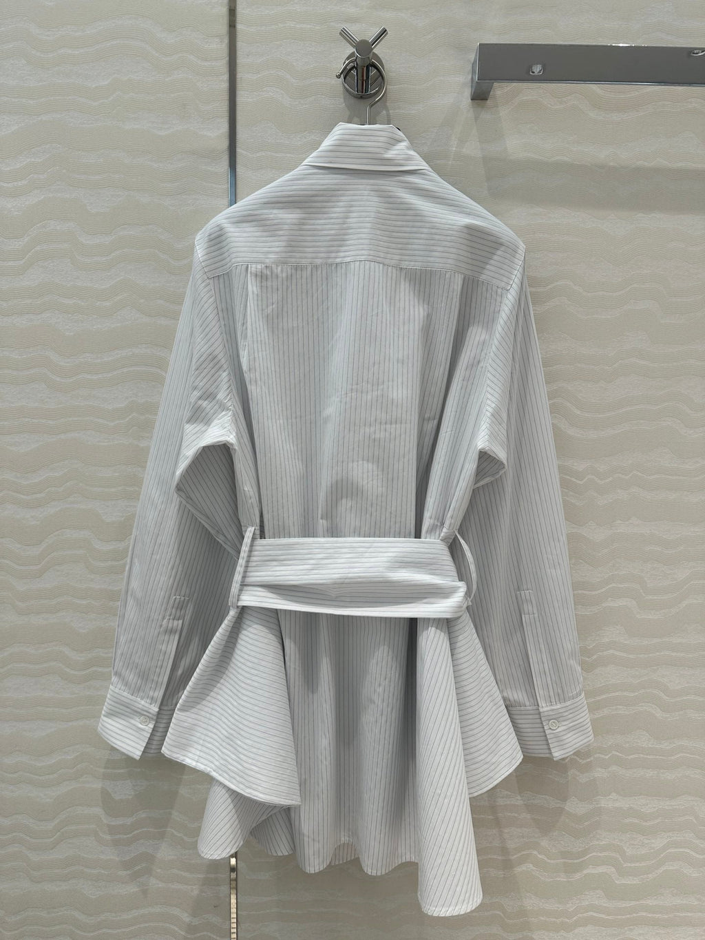 Loewe Pinstriped Shirt Dress White Cotton