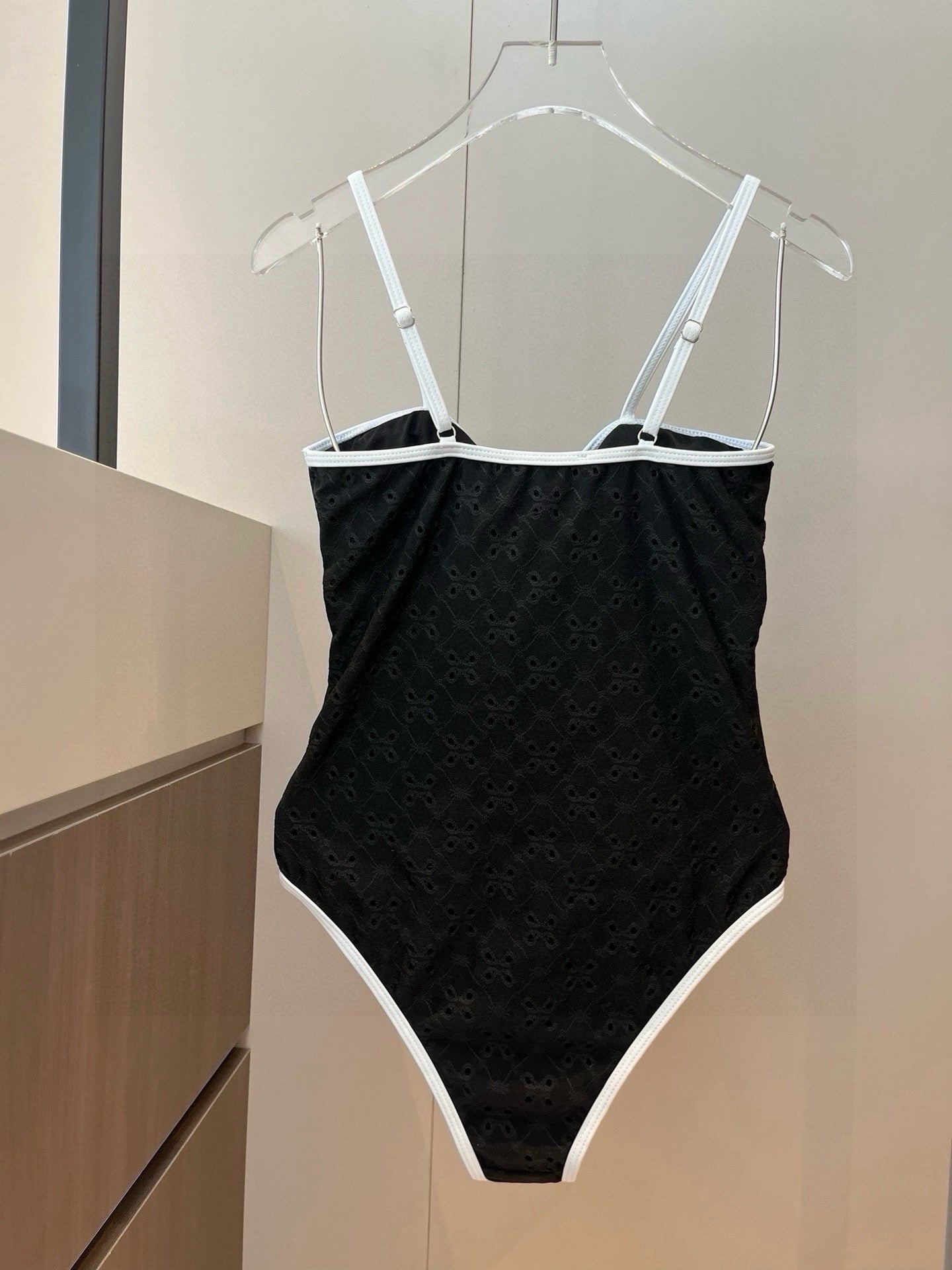 CHANEL BIKINI SWIMSUIT SET IN BLACK AND WHITE TRIM 594785