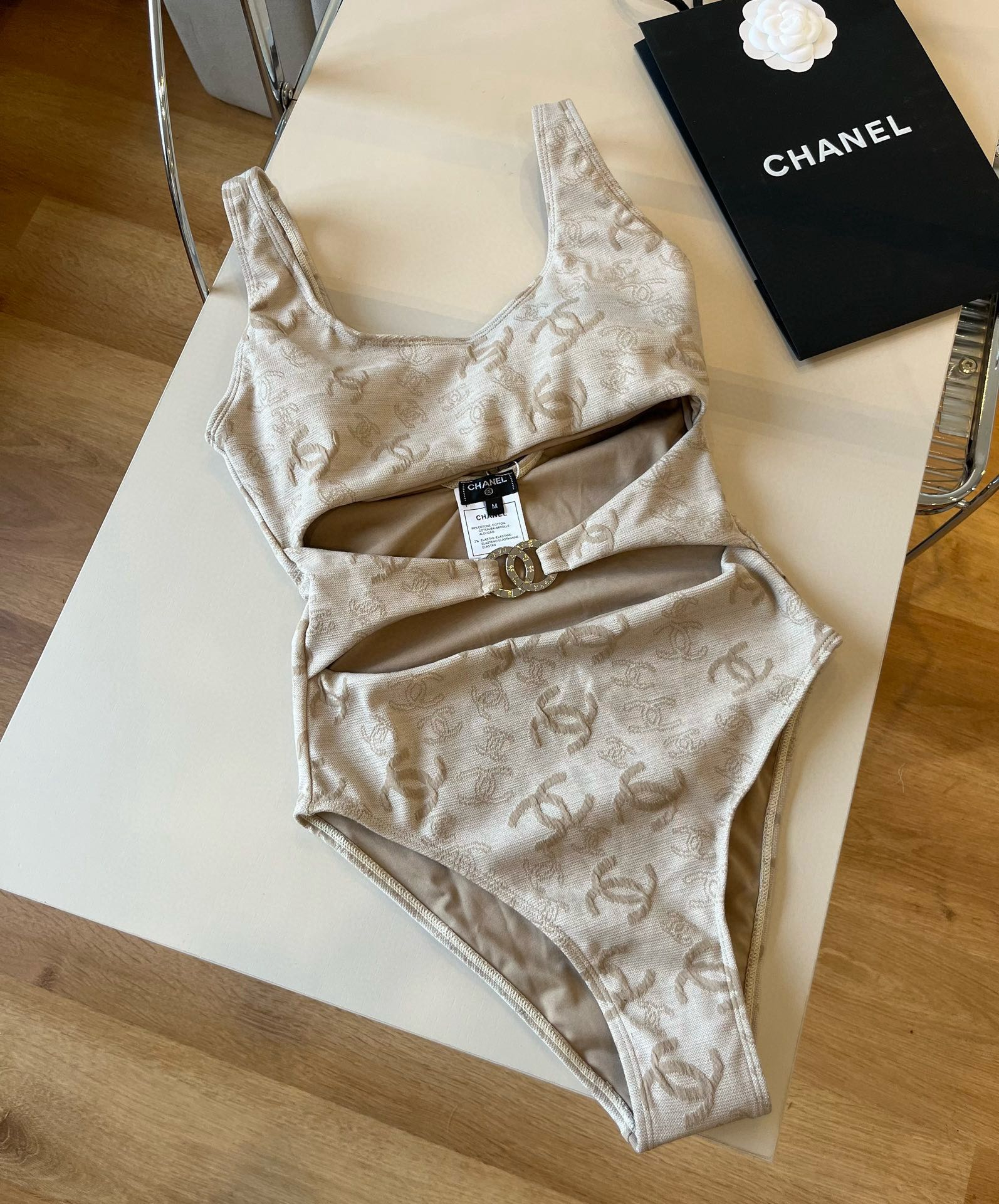 CHANEL SWIMSUIT IN NUDE EMBROIDERED LOGO 626005
