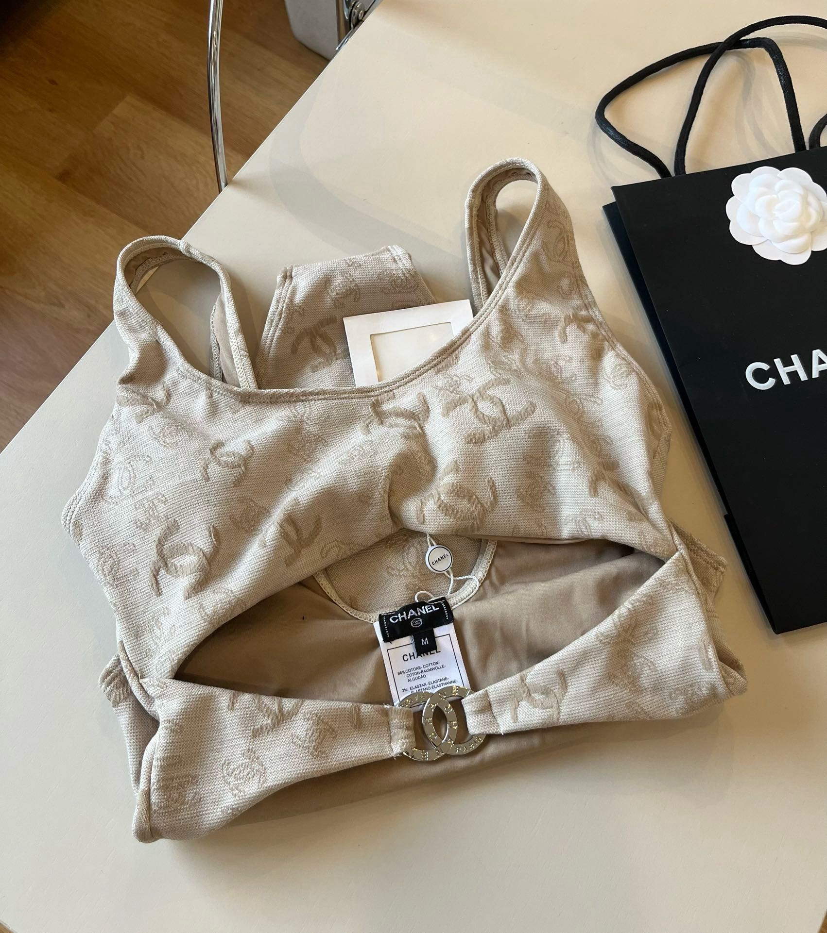 CHANEL SWIMSUIT IN NUDE EMBROIDERED LOGO 626005