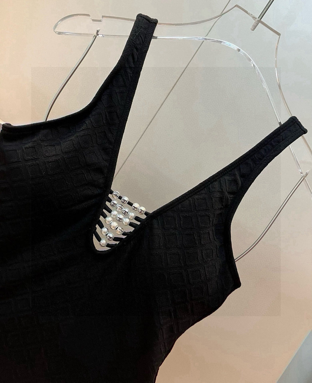 CHANEL SWIMSUIT IN BLACK COTTON MIX PEARL PRINTED LOGO 627819