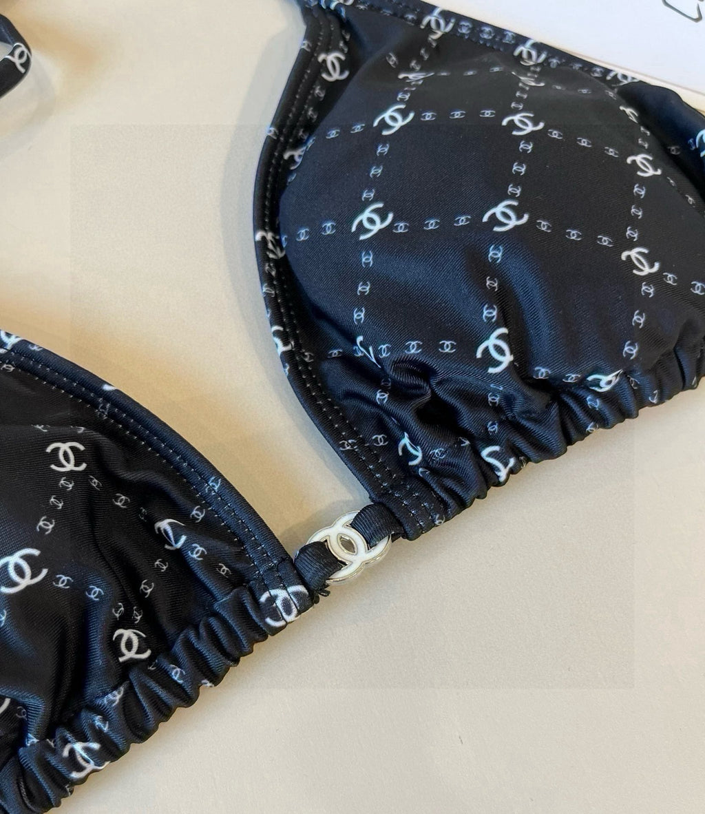 CHANEL BIKINI SWIMSUIT SET IN BLACK AND WHITE PLAID 629230