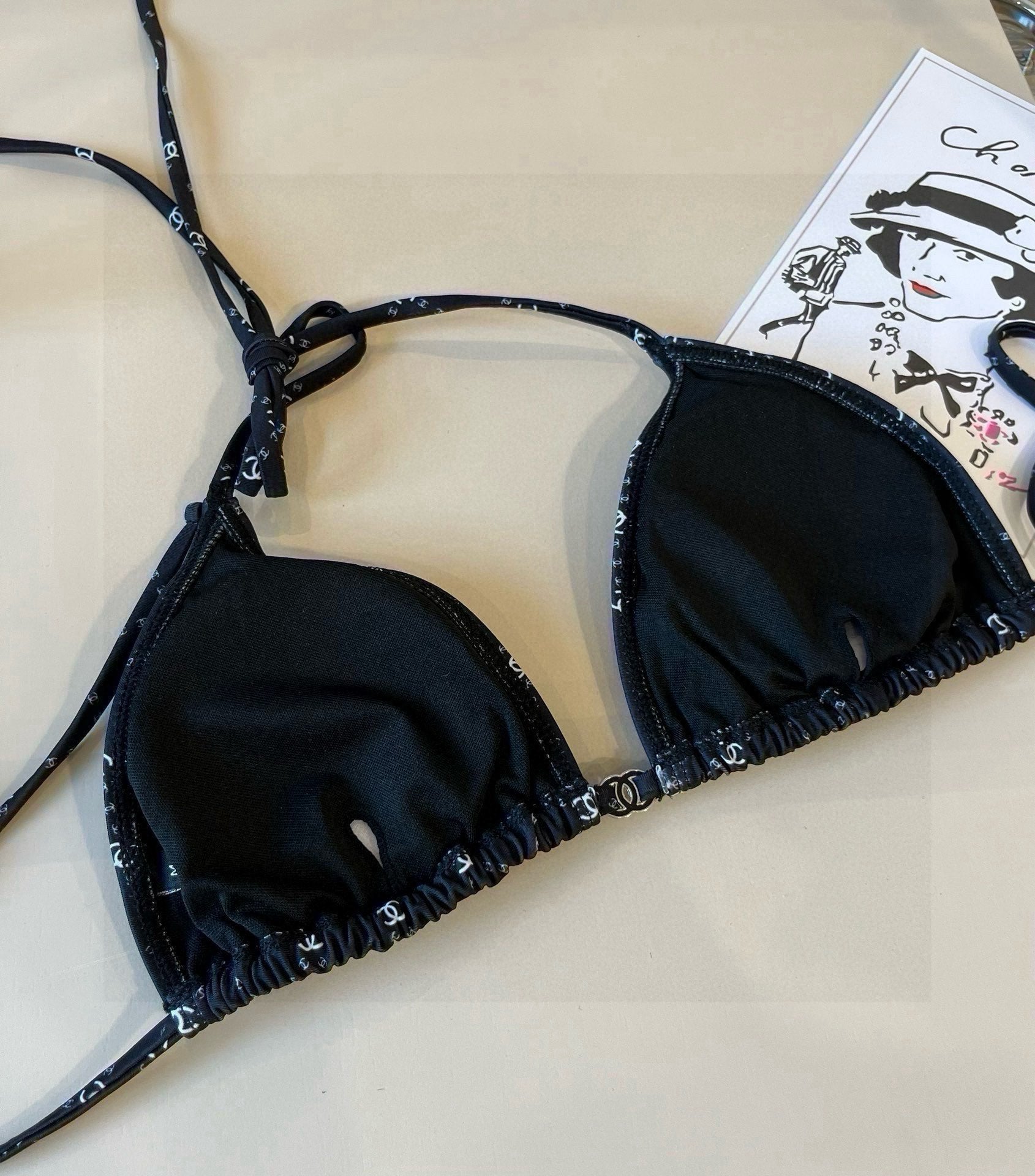 CHANEL BIKINI SWIMSUIT SET IN BLACK AND WHITE PLAID 629230