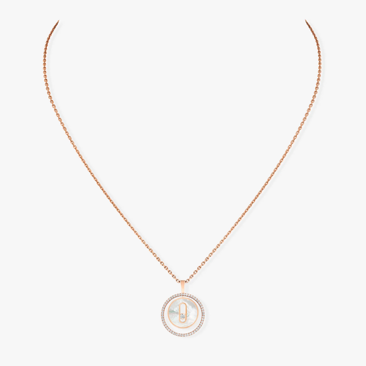LUCKY MOVE 1 DIAMOND WHITE MOTHER OF PEARL PINK GOLD DIAMOND NECKLACE