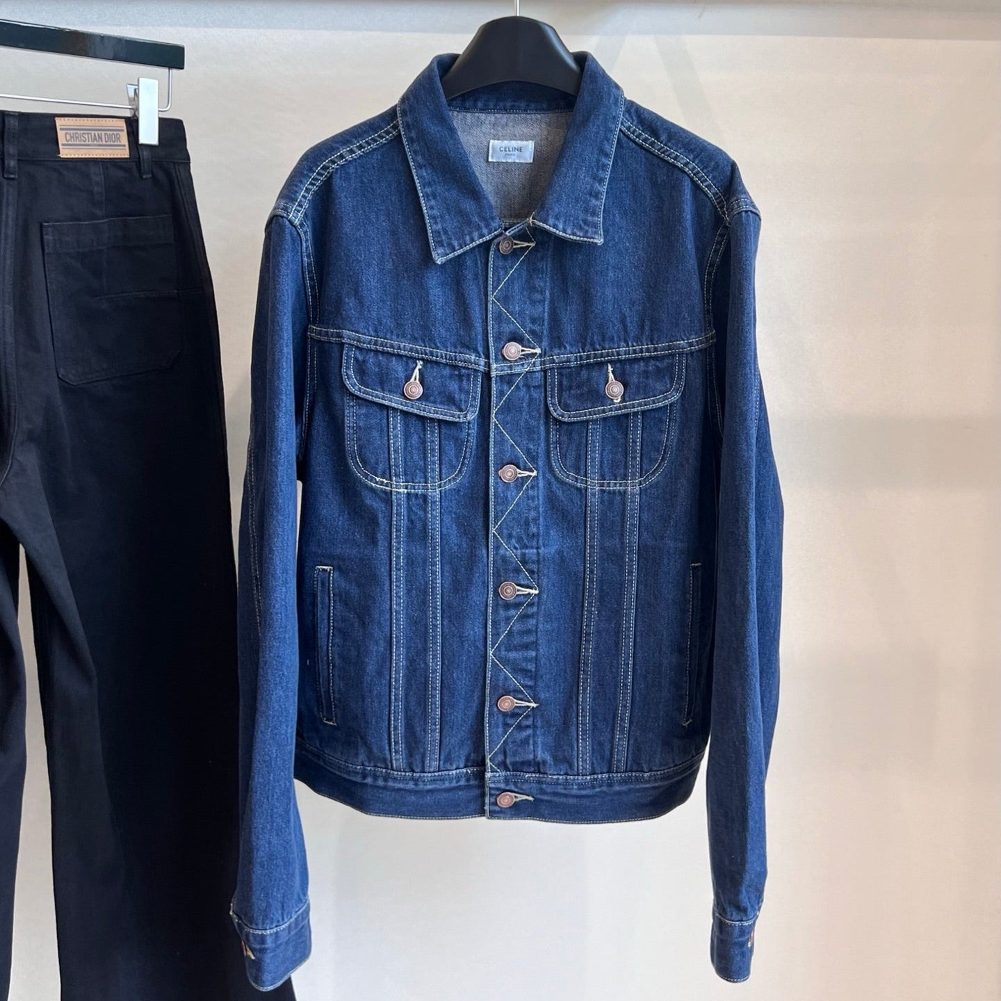 CELINE CLASSIC TRUCKER JACKET INDIGO DENIM CONTRAST STITCHING SILVER BUTTONS Ask ChatGPT