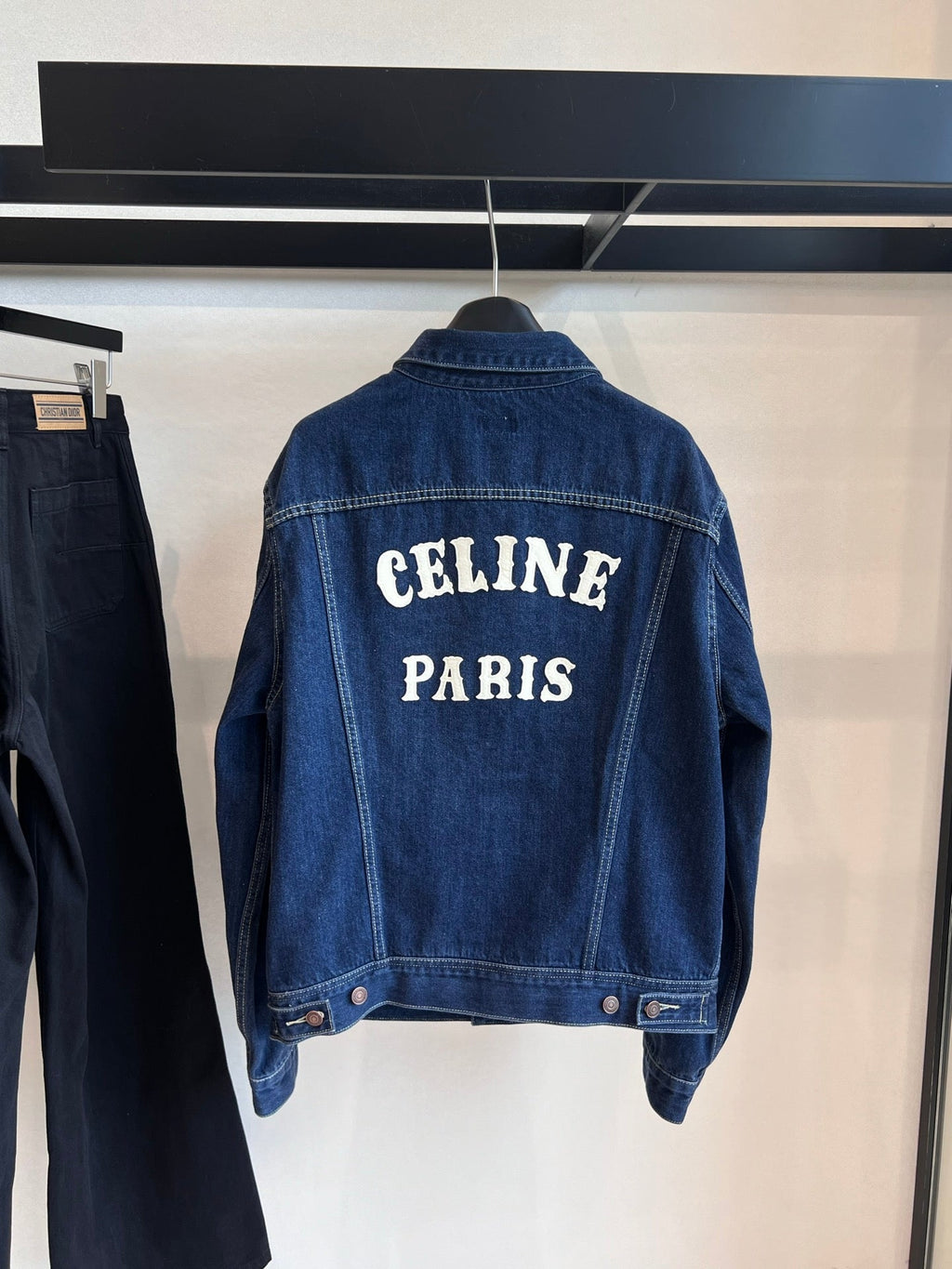 CELINE CLASSIC TRUCKER JACKET INDIGO DENIM CONTRAST STITCHING SILVER BUTTONS Ask ChatGPT