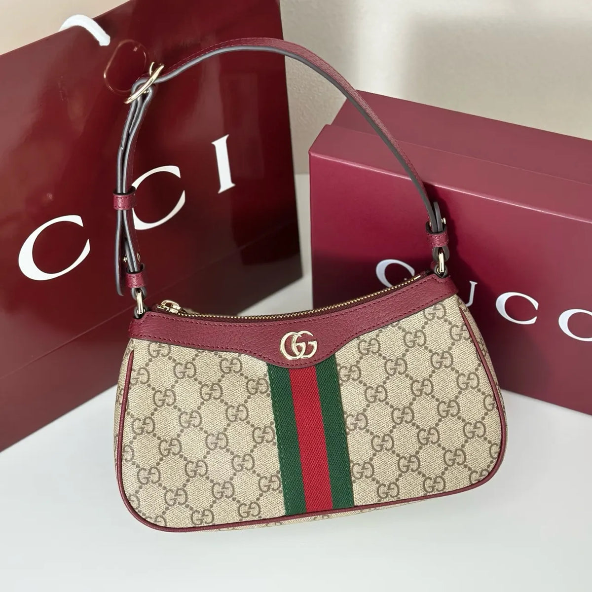 burgundy Gucci Beige GG Canvas Bag - Hình 5
