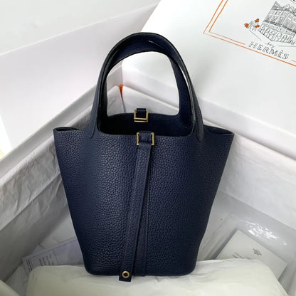 gold Hermès Navy Picotin 18