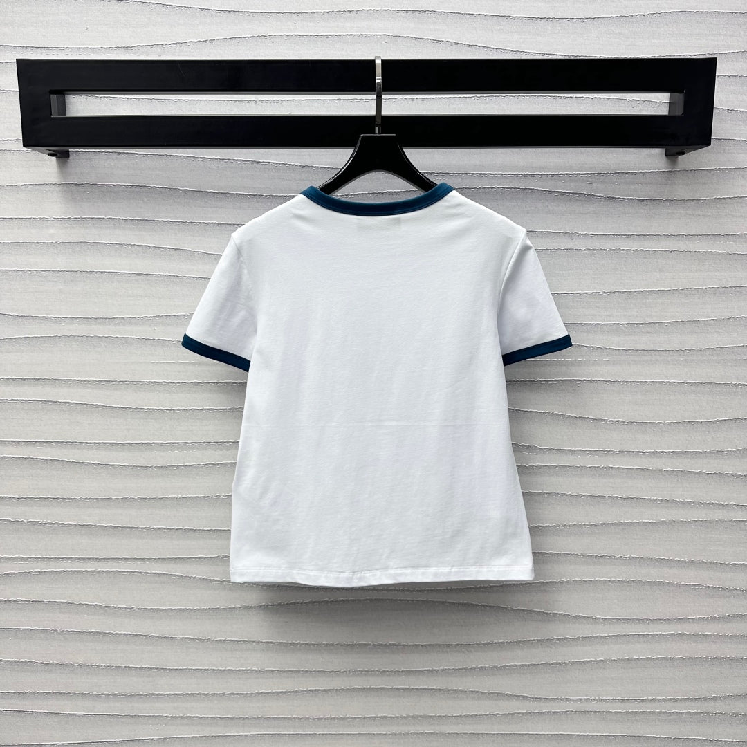 GUCCI White Blue Cotton Jersey T-shirt With Print