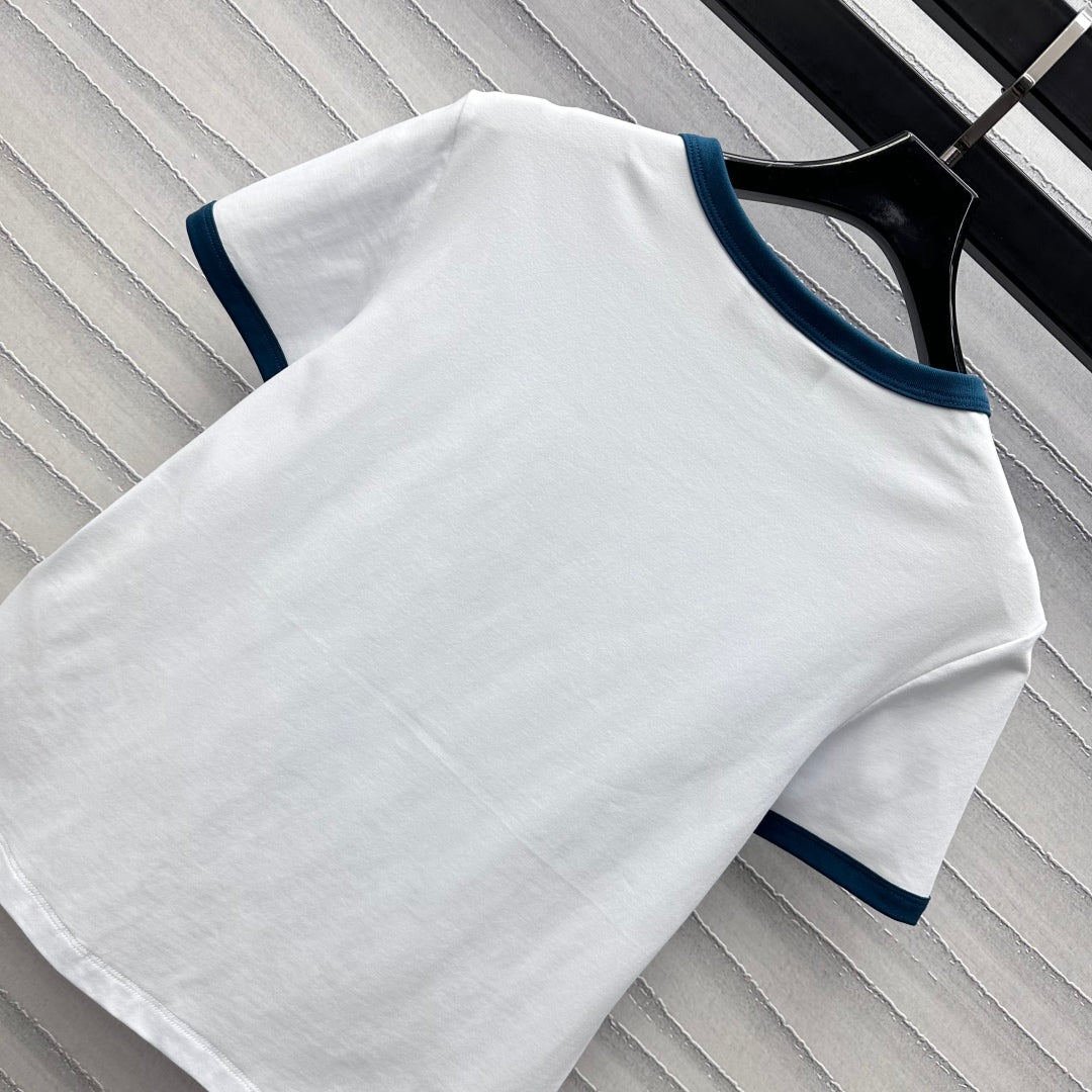 GUCCI White Blue Cotton Jersey T-shirt With Print