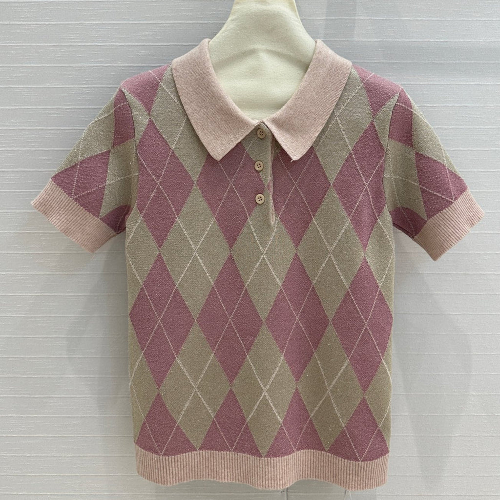 GUCCI Gucci 25 Short-sleeved Knitted Sweater Pink Wool