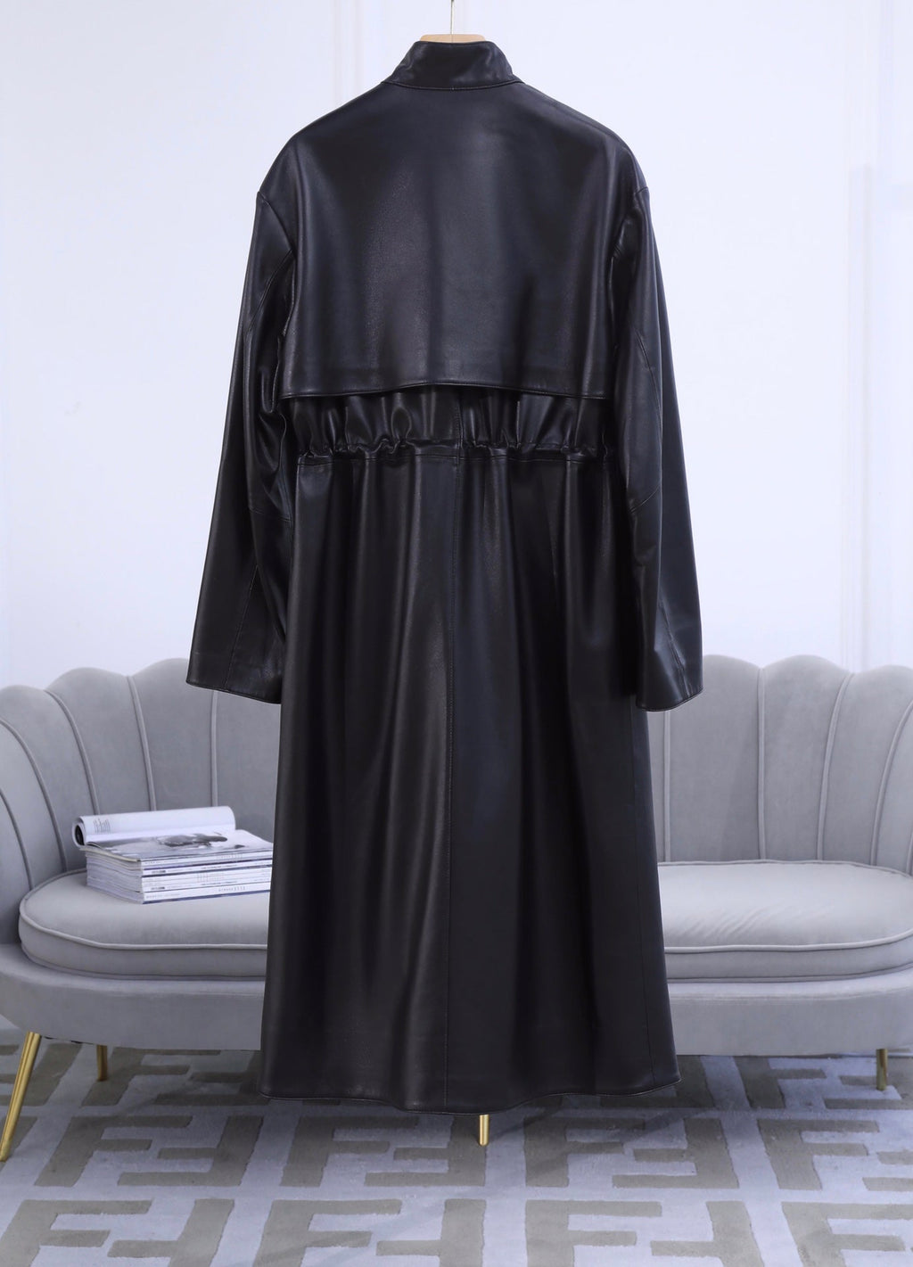 HERMES HERMES 25S LONG LEATHER JACKET WITH DRAWSTRING WAIST 170