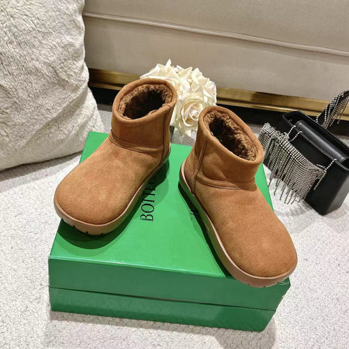 BOTTEGA VENETA SNAP MINI ANKLE BOOTS IN BRONZE BROWN SUEDE AND SHEARLING LINING