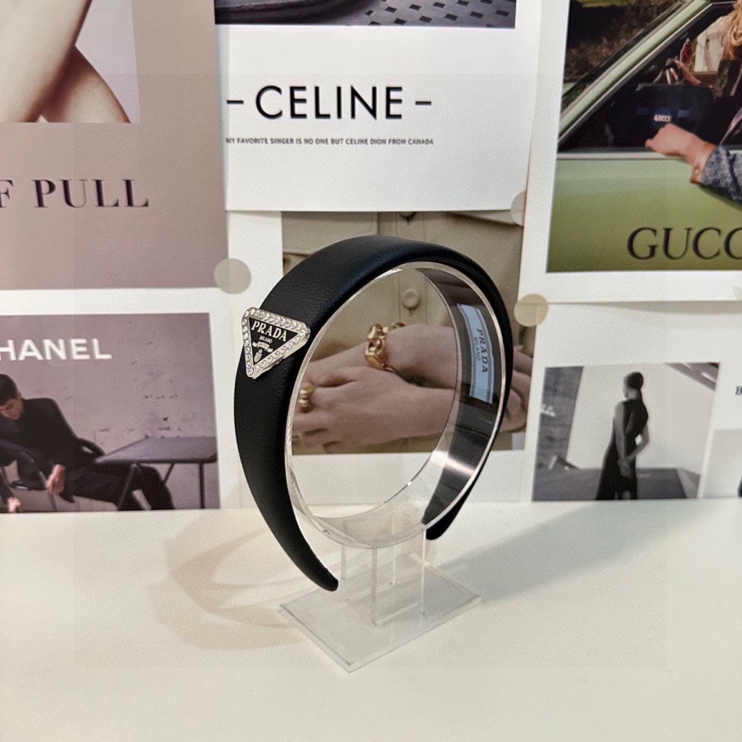 PRADA BLACK CALFSKIN HAIRBAND 154897