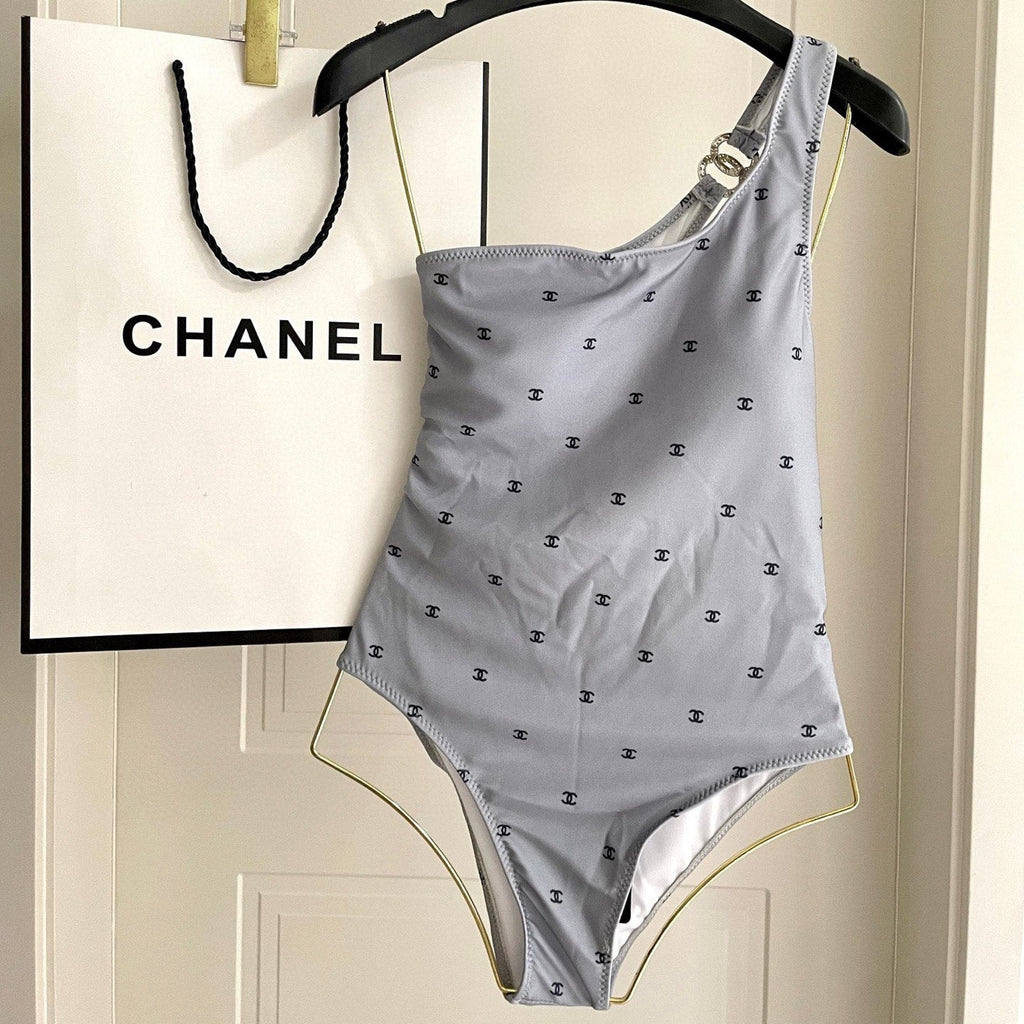 CHANEL BIKINI SWIMSUIT SET IN GREY AND BLACK 593032