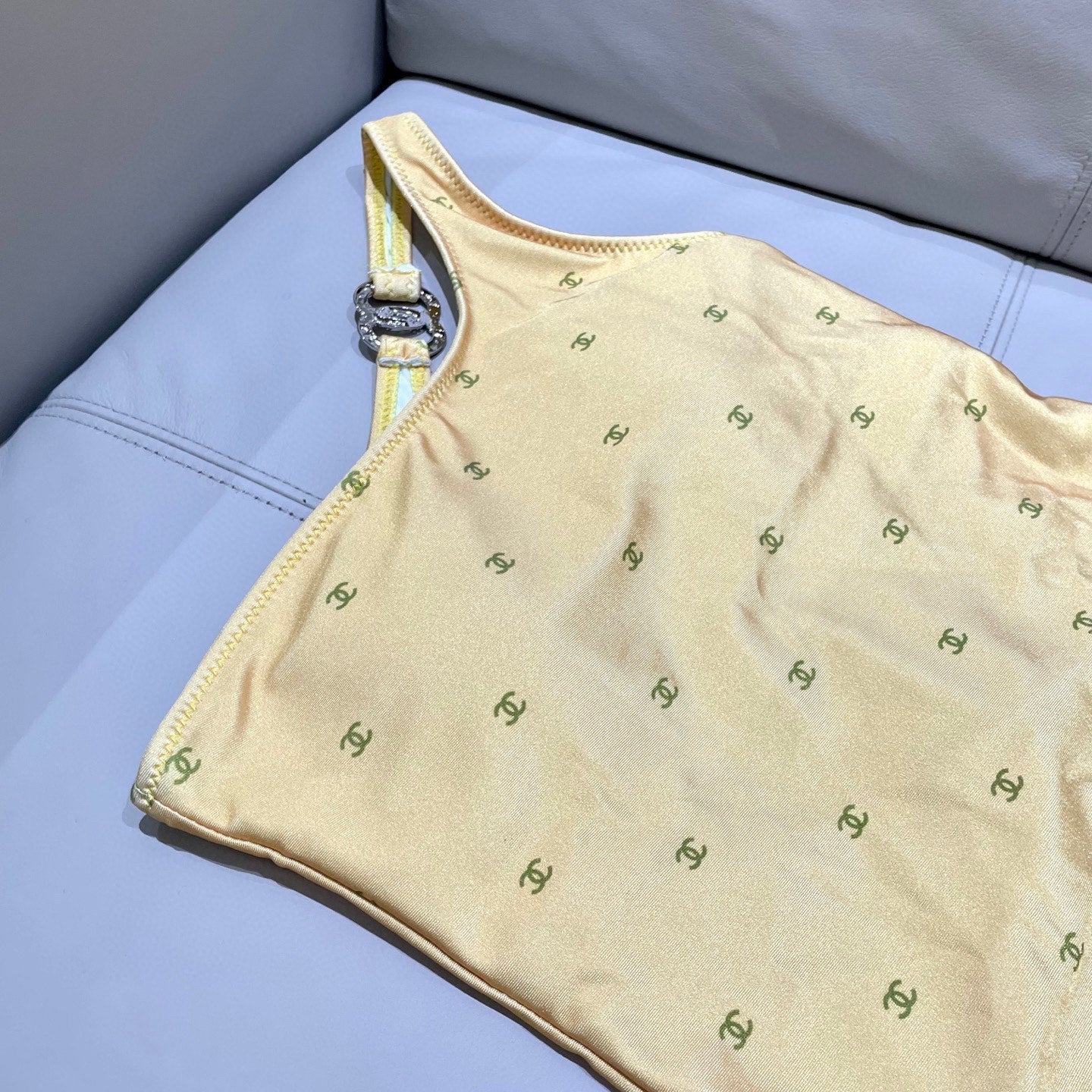 CHANEL BIKINI SWIMSUIT SET IN YELLOW AND GREEN LOGO 593033