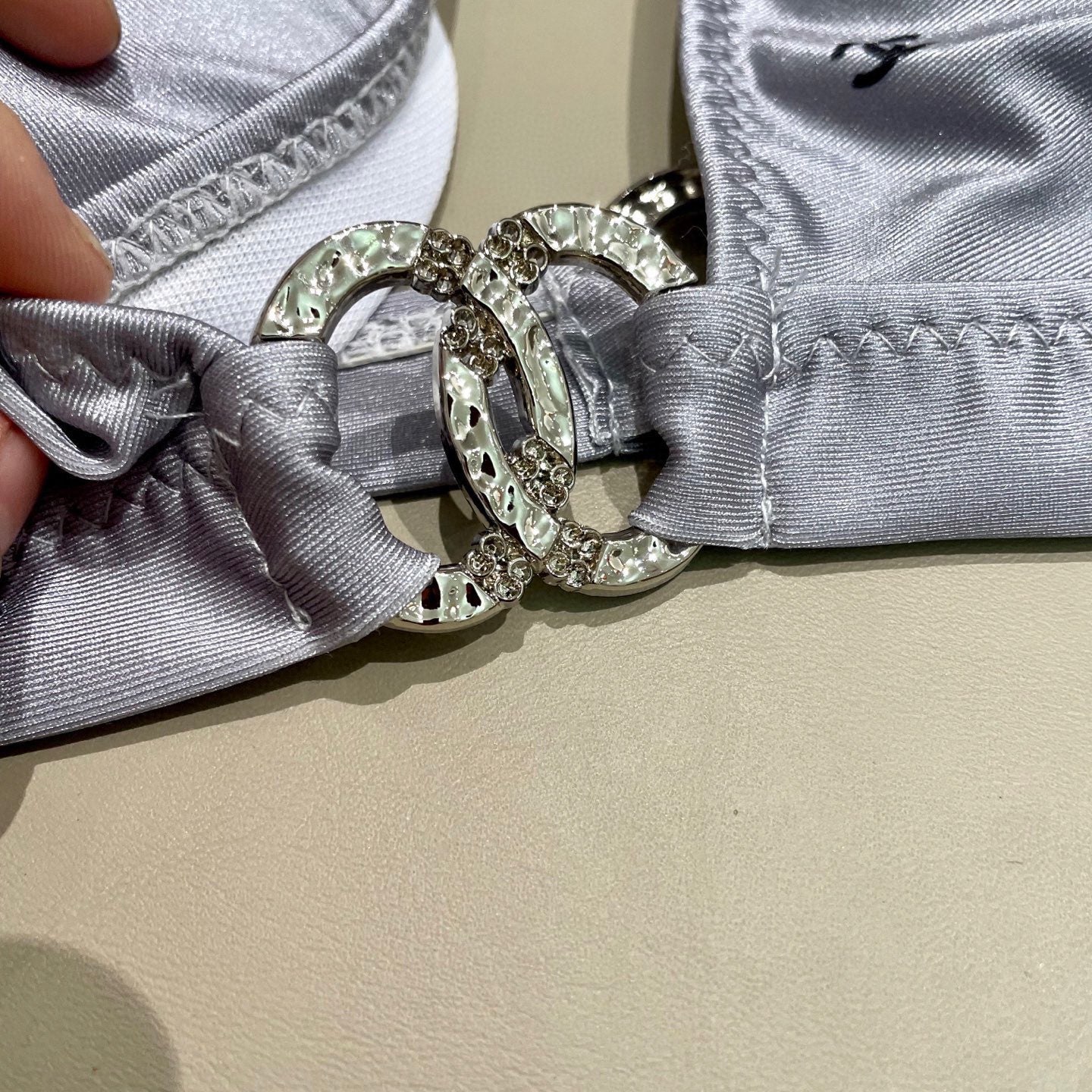 CHANEL BIKINI SWIMSUIT SET IN GREY AND BLACK LOGO 599155