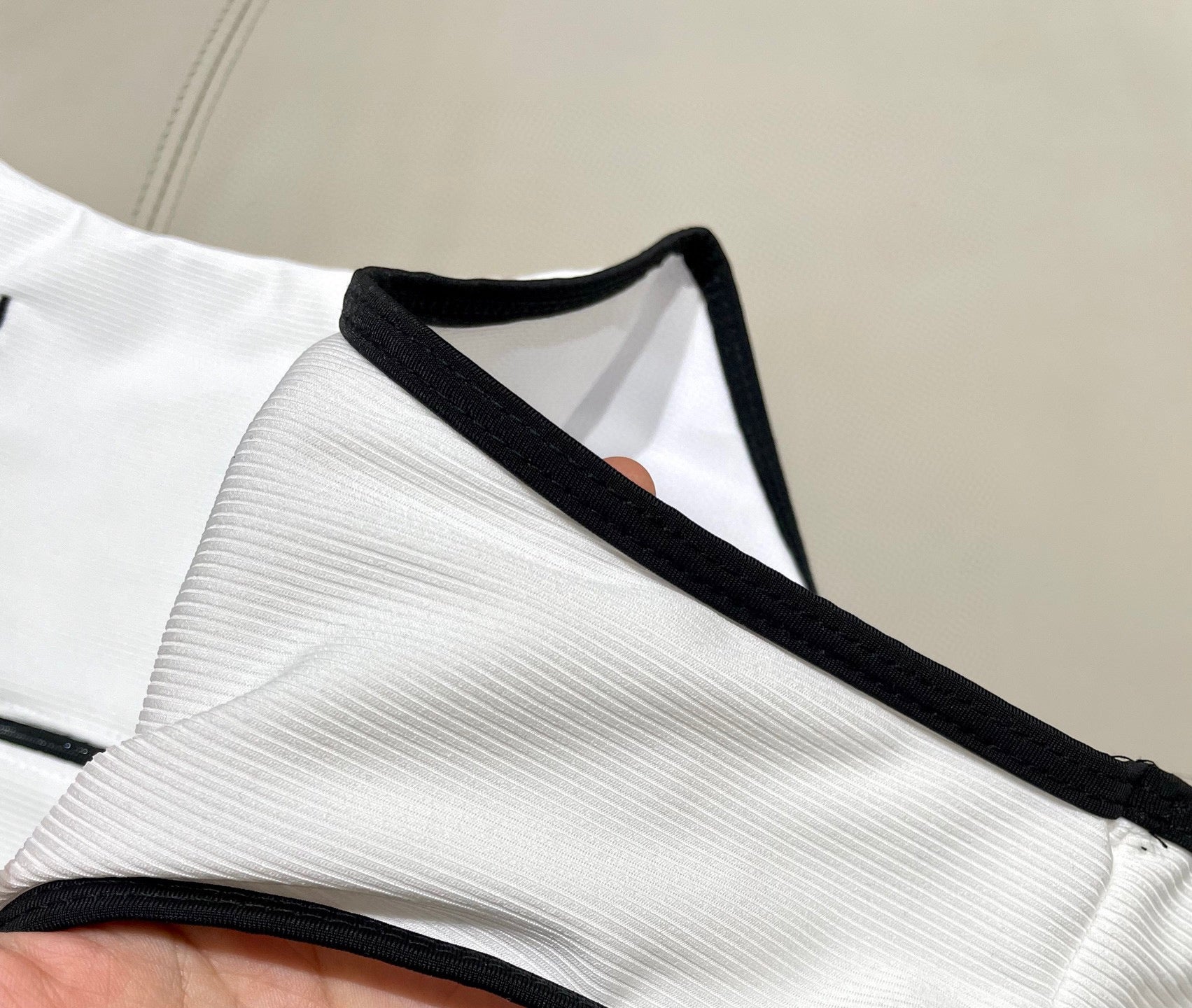 CHANEL BIKINI SWIMSUIT SET IN WHITE AND BLACK TRIM 604254