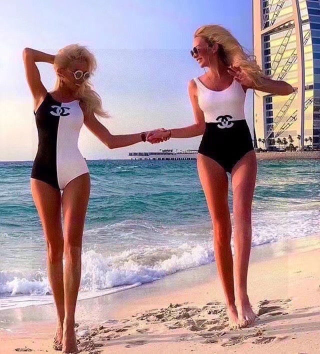 CHANEL BIKINI SWIMSUIT SET IN BLACK AND WHITE 613718
