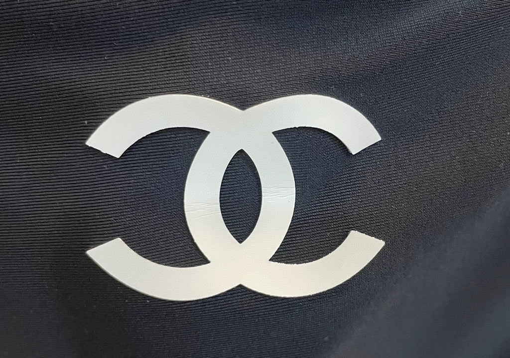 CHANEL BIKINI SWIMSUIT SET IN BLACK AND WHITE TRIM WHITE WAIST TIE DETAIL 613721