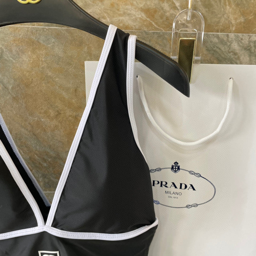 CHANEL BIKINI SWIMSUIT SET IN BLACK AND WHITE TRIM 613725