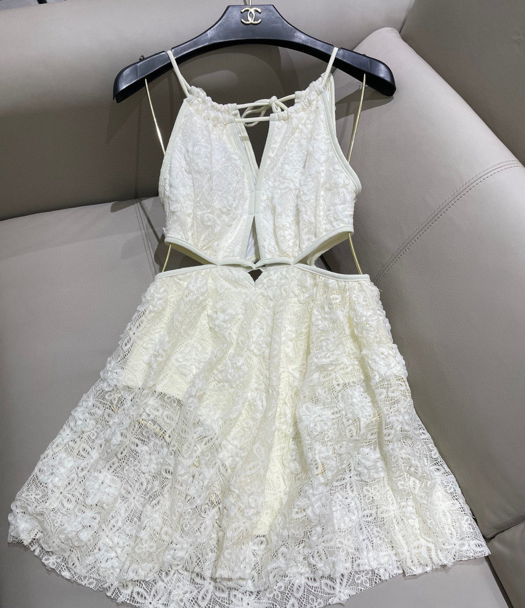 CHANEL BIKINI SWIMSUIT SET IN WHITE LACE FABRIC 613726