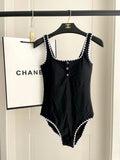 CHANEL BIKINI SWIMSUIT SET IN BLACK AND WHITE TRIM 622173