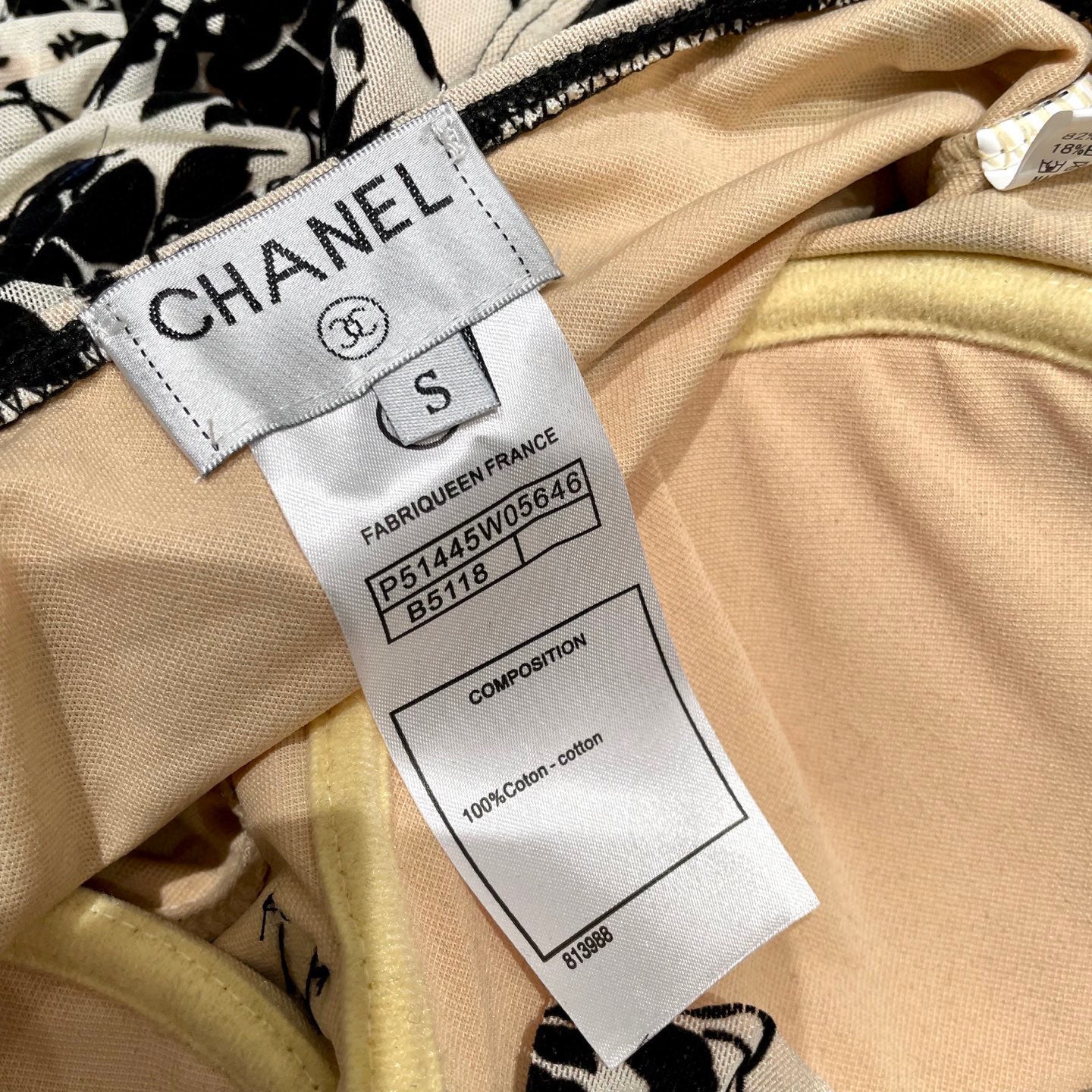 CHANEL BIKINI SWIMSUIT SET IN IVORY MESH WITH BLACK VELVET FLORAL EMBROIDERY 622181