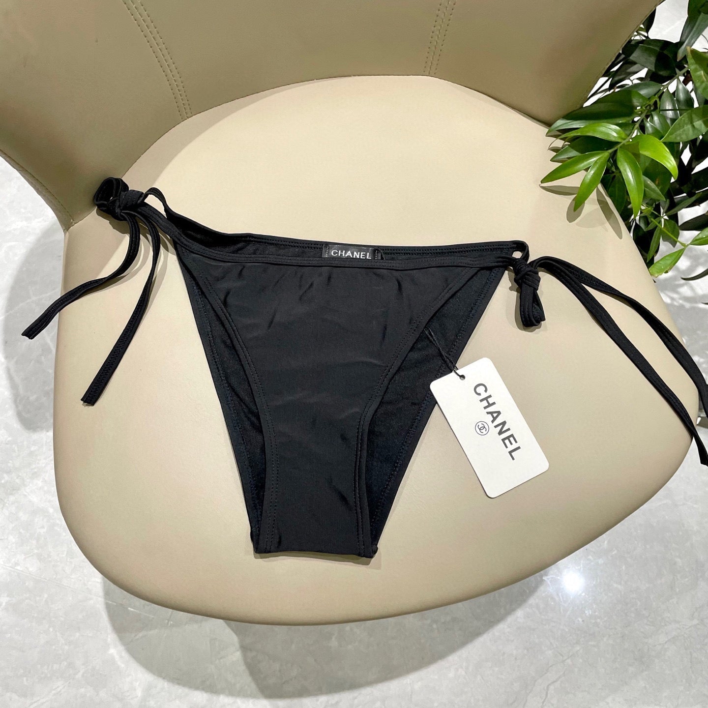 CHANEL BIKINI SWIMSUIT SET IN BLACK EMBROIDERED LOGO 624564