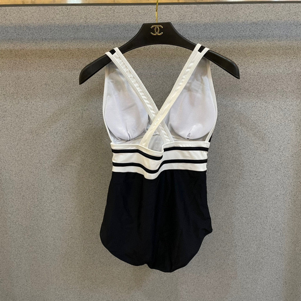 CHANEL BIKINI SWIMSUIT SET BLACK WHITE 173343