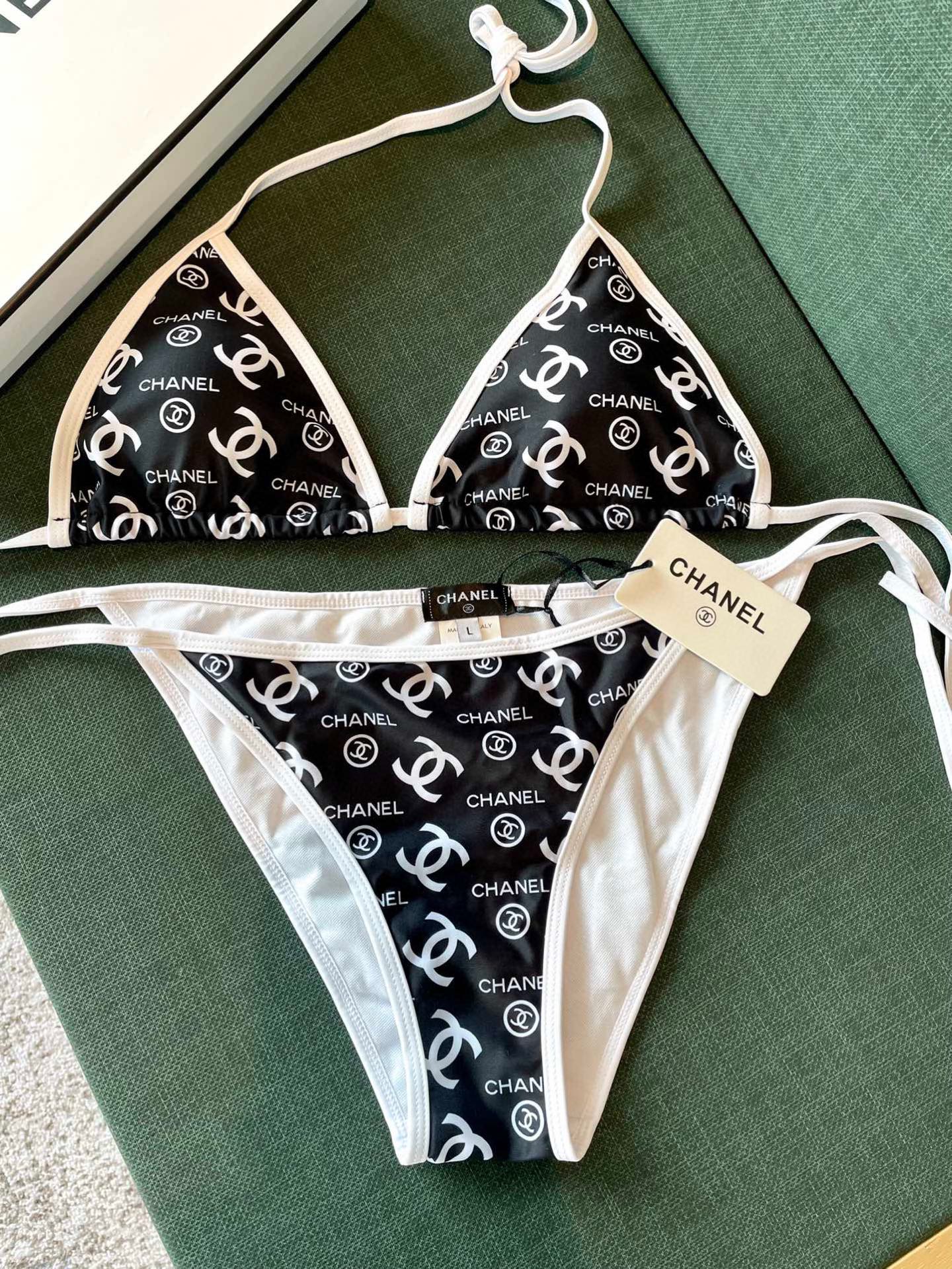 CHANEL BIKINI SWIMSUIT IN BLACK AND WHITE AND PRINTED 627825