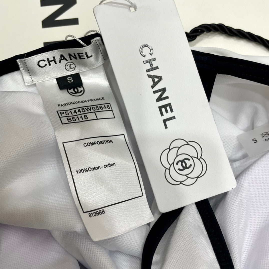 CHANEL BODYSUIT SWIMSUIT IN BLACK AND WHITE TRIM 627829