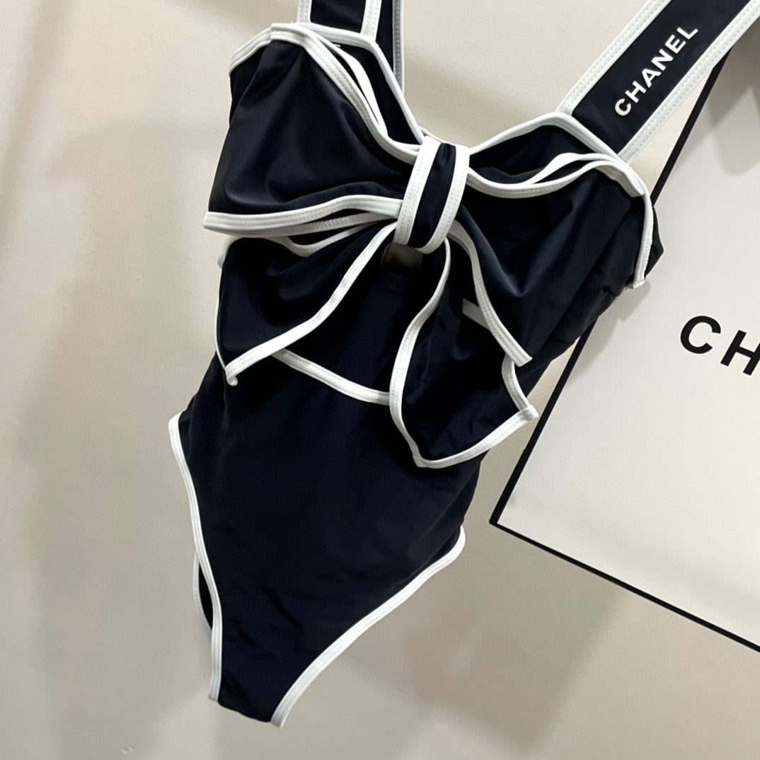 CHANEL BODYSUIT SWIMSUIT IN BLACK AND WHITE TRIM 627829