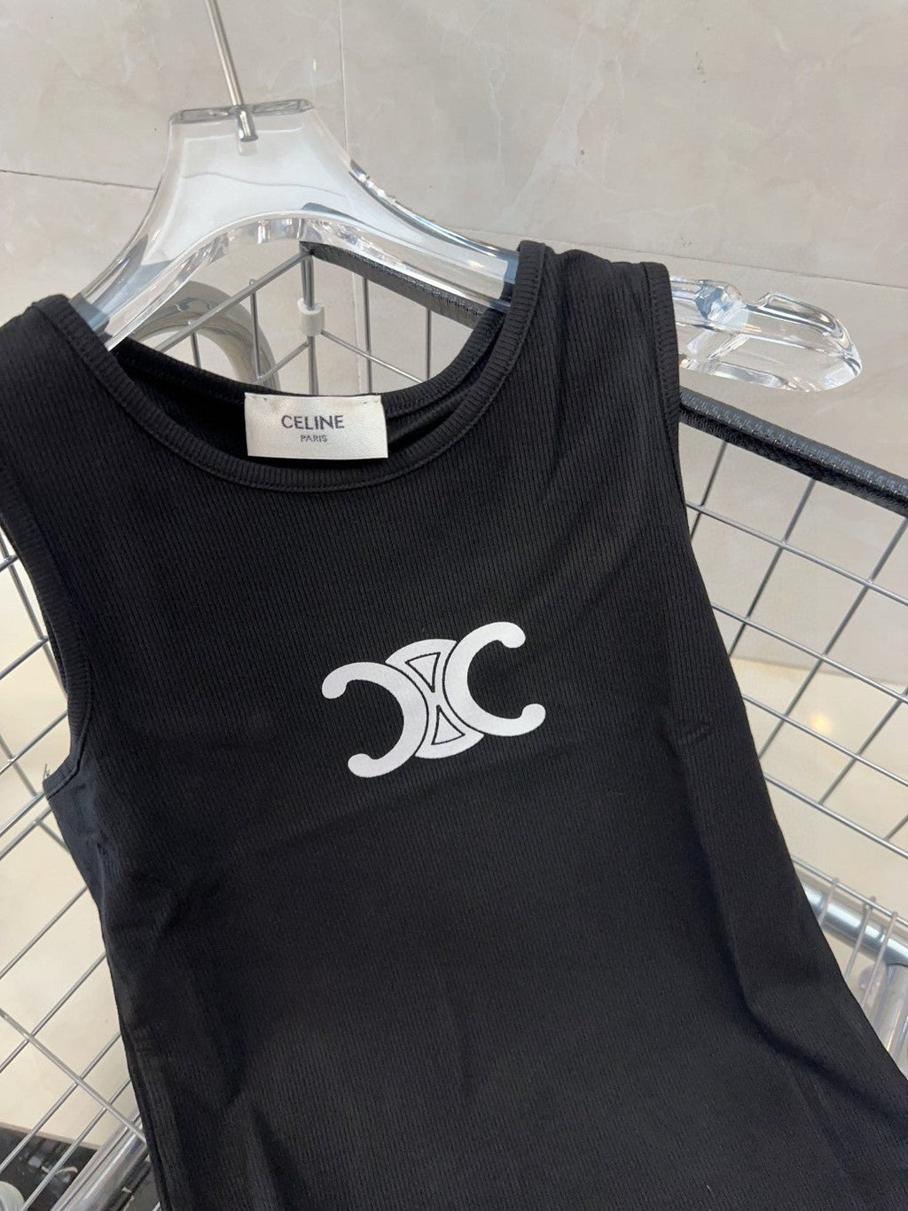 CELINE TANK TOP 627696 IN BLACK COTTON RIBBED