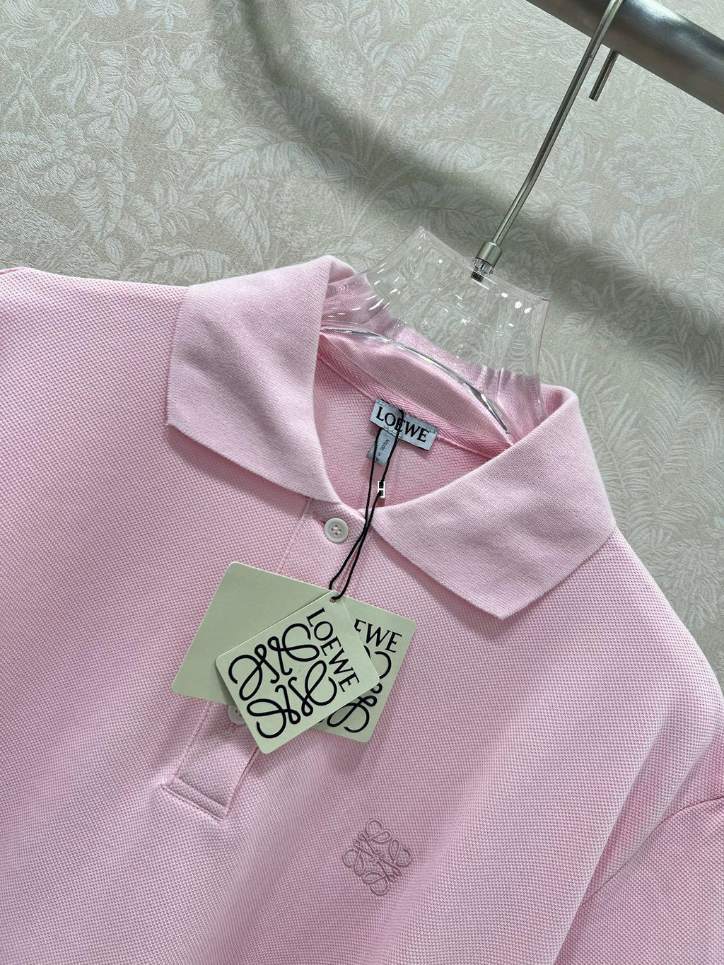 LOEWE OVERSIZED CROPPED POLO SHIRT WITH EMBROIDERED LOGO IN PINK