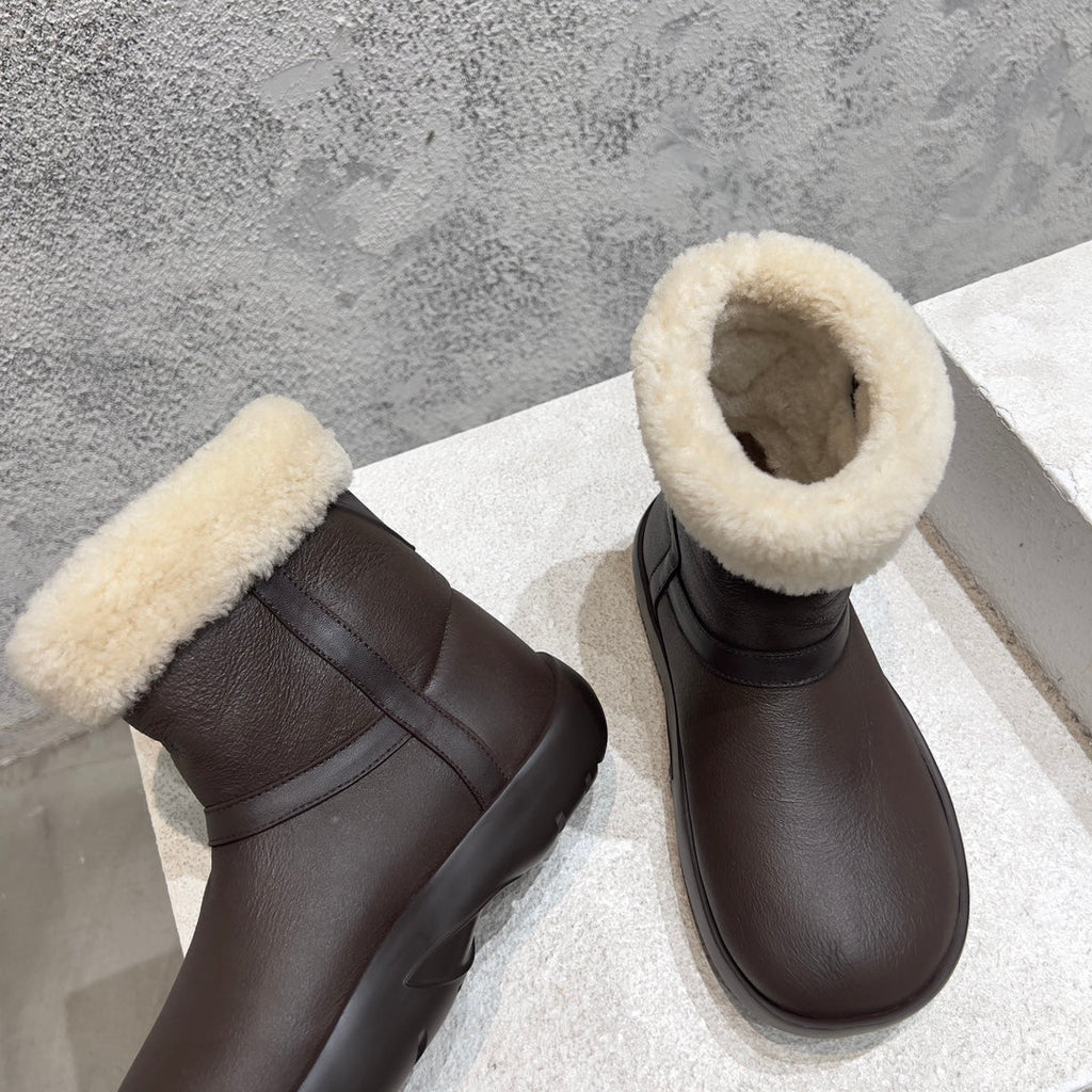 BOTTEGA VENETA ANKLE BOOTS IN CHOCOLATE BROWN LAMBSKIN WITH SHEARLING LINING