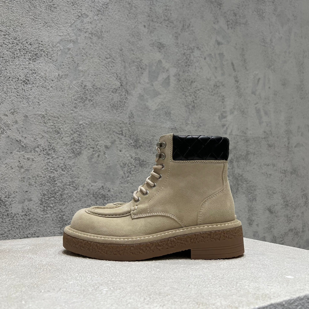 BOTTEGA VENETA HADDOCK LACE-UP ANKLE BOOT IN KHAKI BROWN SUEDE