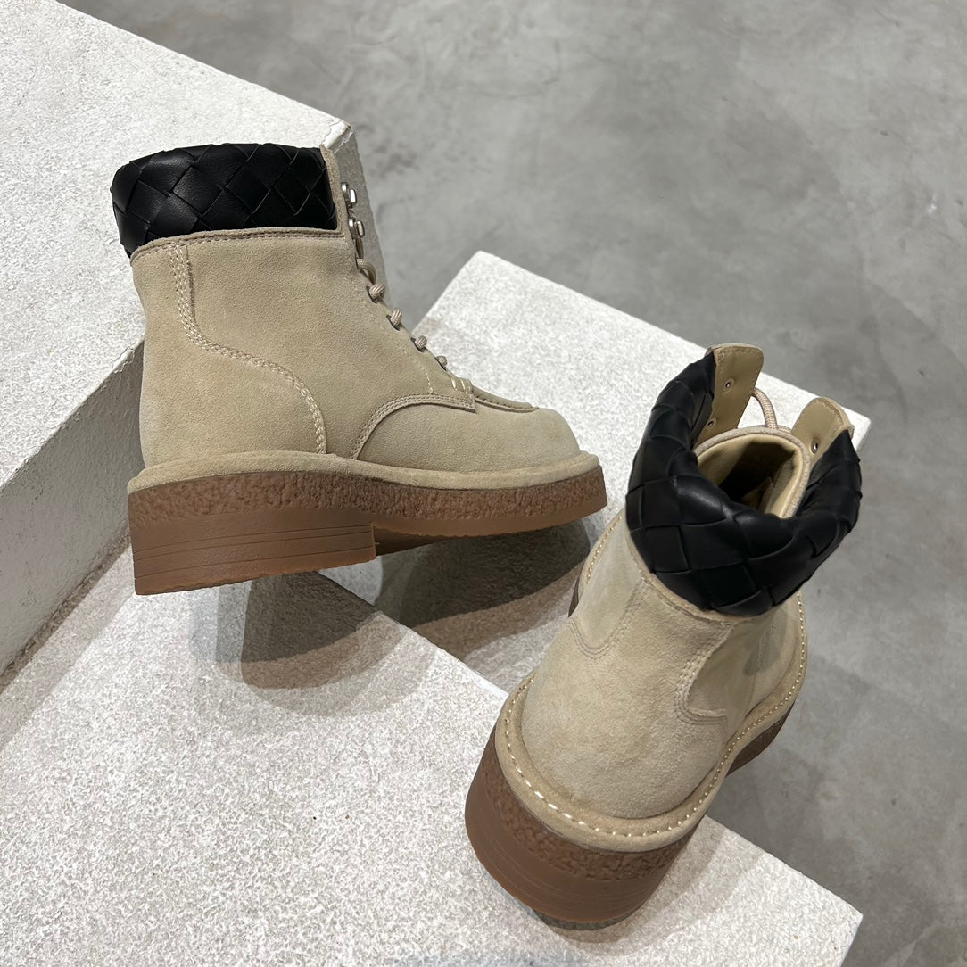 BOTTEGA VENETA HADDOCK LACE-UP ANKLE BOOT IN KHAKI BROWN SUEDE