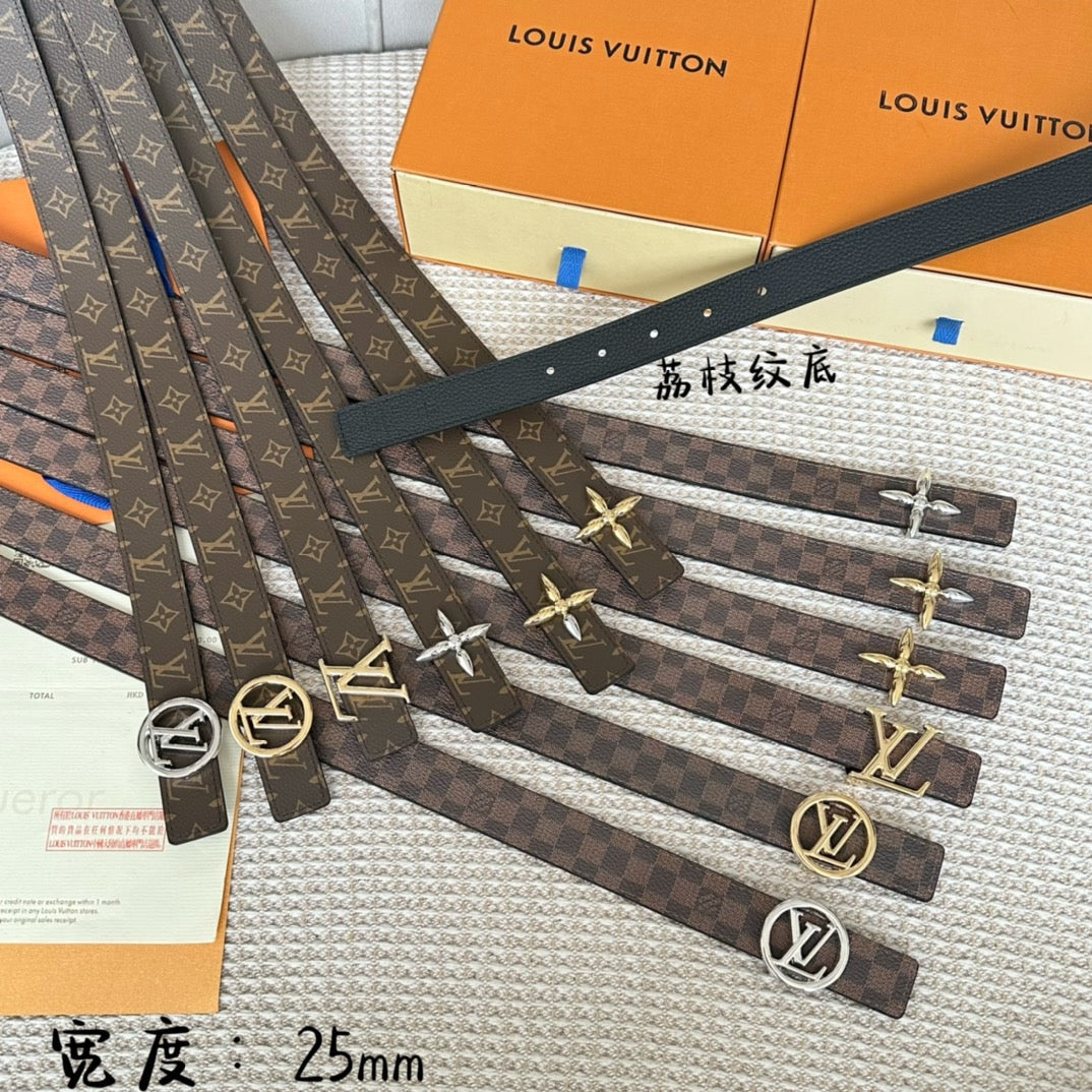 LOUIS VUITTON LV FLOWERGRAM 25 MM REVERSIBLE BELT IN BROWN DAMIER CALFSKIN GOLD MIX SILVER HARDWARE