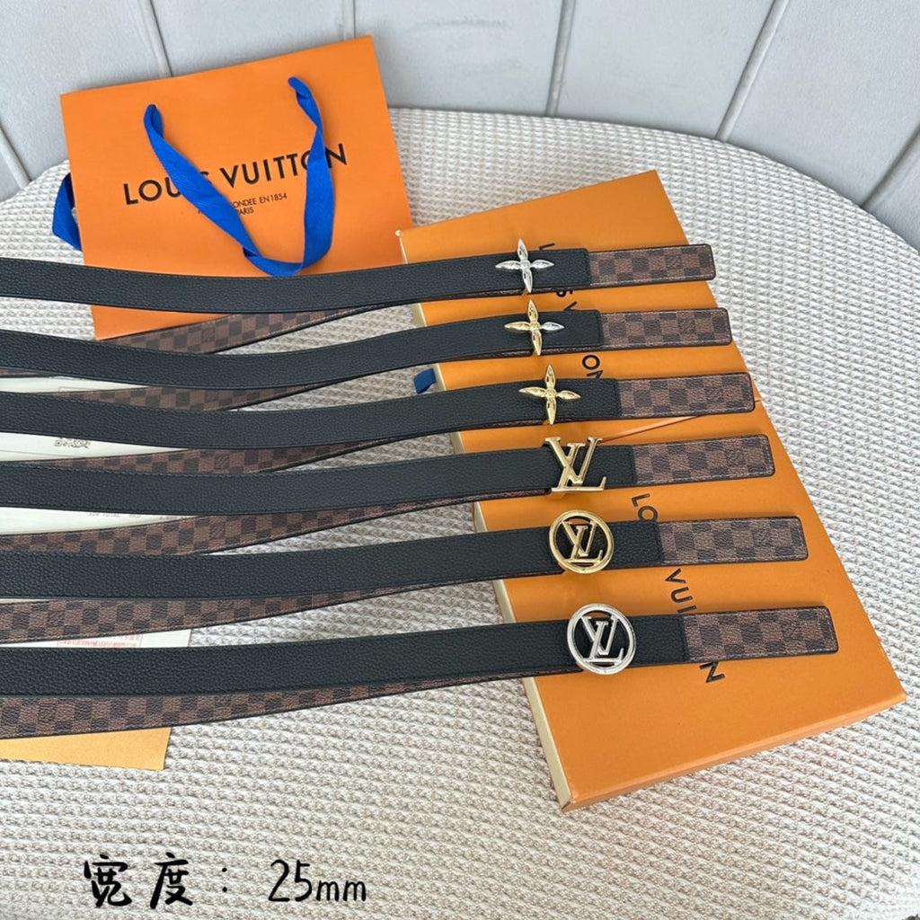 LOUIS VUITTON LV FLOWERGRAM 25 MM REVERSIBLE BELT IN BROWN DAMIER CALFSKIN GOLD MIX SILVER HARDWARE