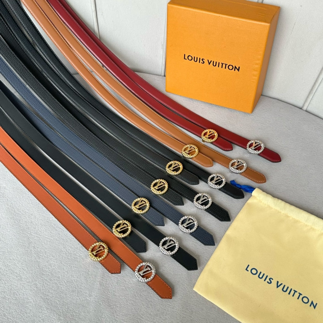 LOUIS VUITTON LV Circle Nautical 20mm Reversible Belt Silver Buckle Navy Blue Brown Leather