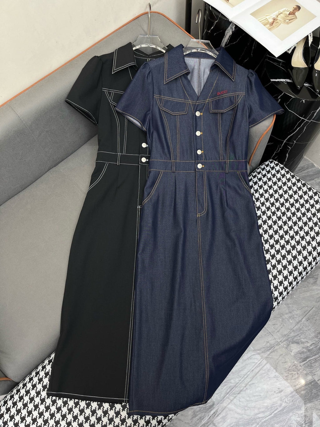 GUCCI LONG SHIRT DRESS IN PAPER DENIM