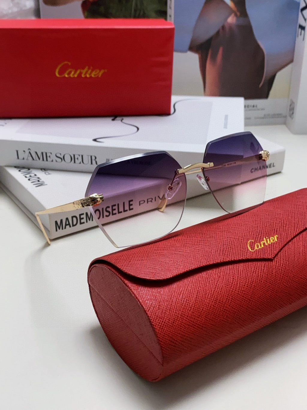 PANTHÈRE RIMLESS GEOMETRIC FRAME SUNGLASSES 539743 IN METAL